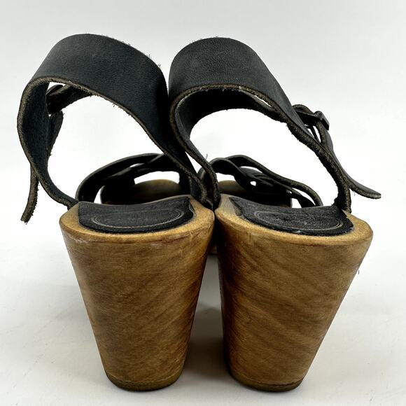 No. 6 Jane Huarache Platform Clog Leather Peep Toe Ankle Strap Midnight Black 6 - Picture 5 of 7